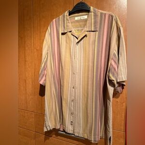 Tommy Bahama Beige and Pink Striped Shirt